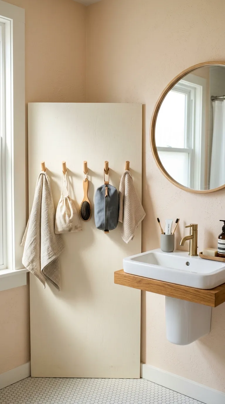 bathroom storage ideas without cabinets Add Pegs by the Sink