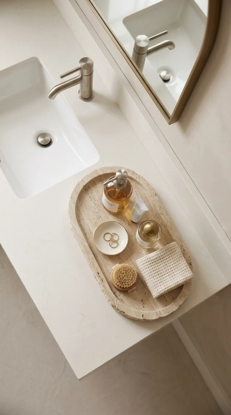 bathroom storage ideas without cabinets Create a Vanity Tray Station