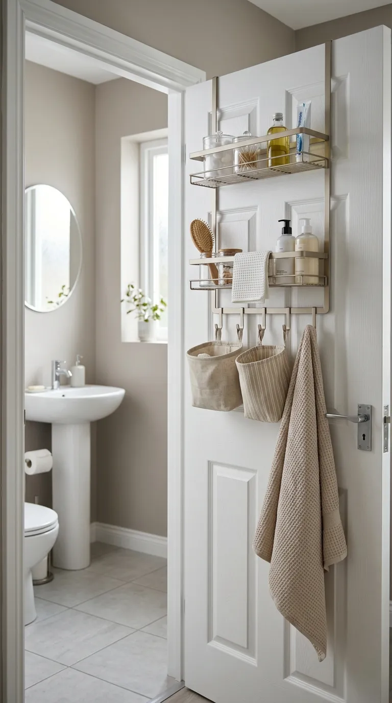bathroom storage ideas without cabinets Hang a Behind-Door Rack