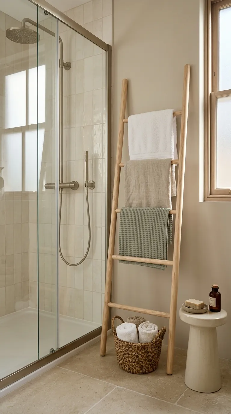 bathroom storage ideas without cabinets Hang a Towel Ladder