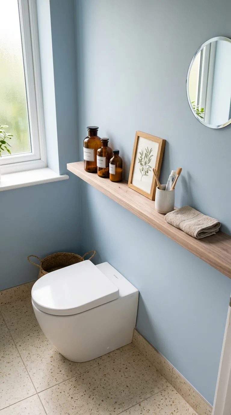 bathroom storage ideas without cabinets Install a Narrow Picture Ledge