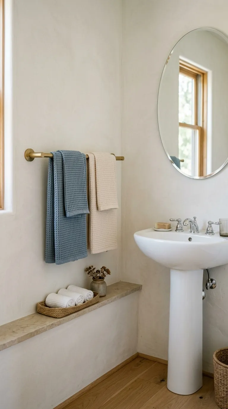 bathroom storage ideas without cabinets Mount a Brass Towel Rail