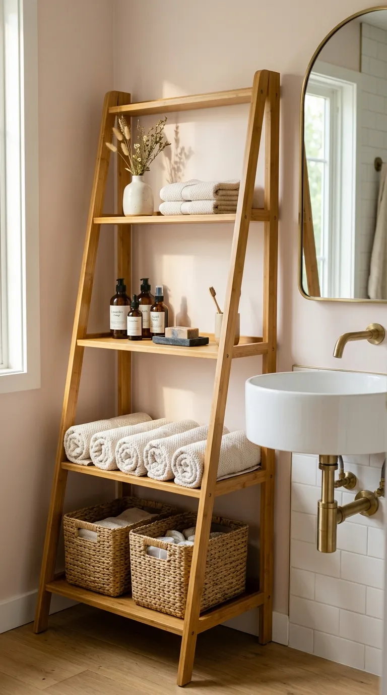 bathroom storage ideas without cabinets Style an Open Ladder Shelf