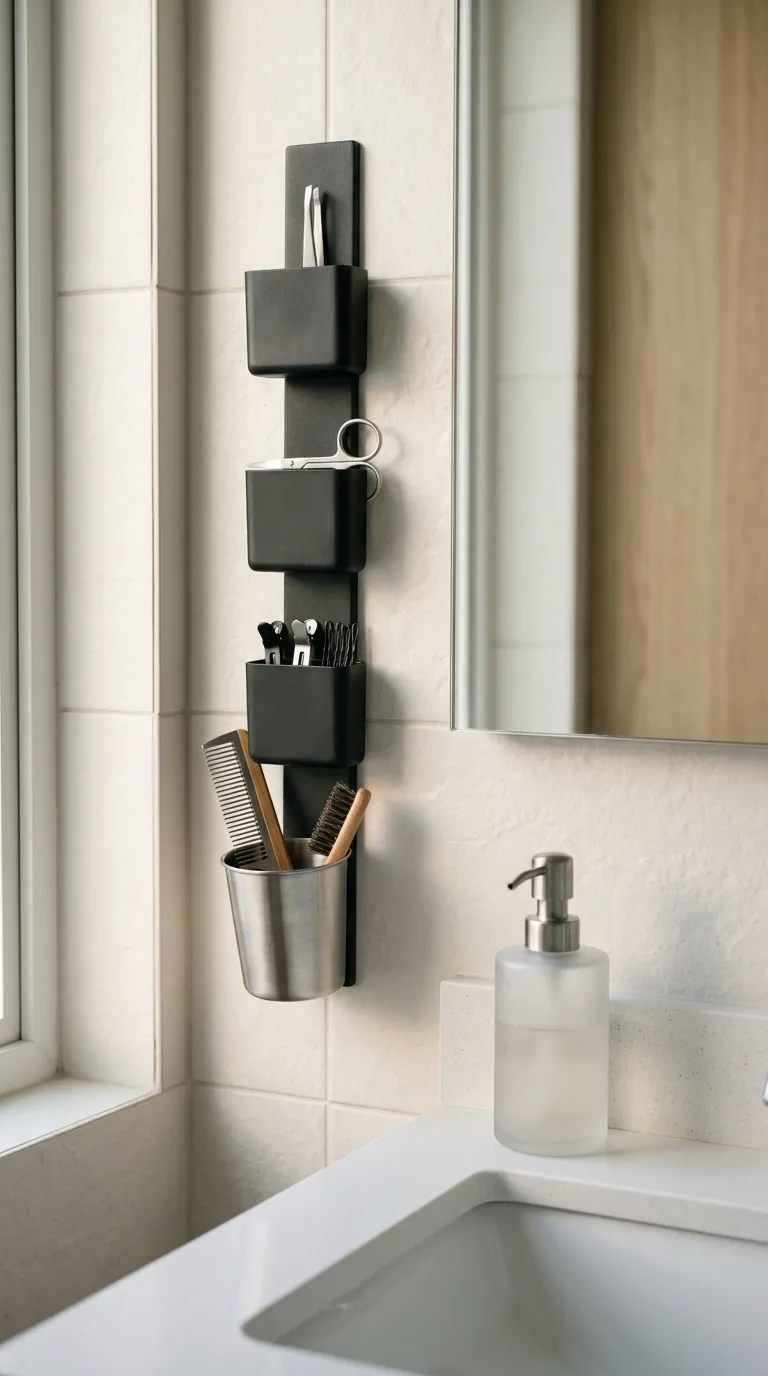 bathroom storage ideas without cabinets Use a Magnetic Storage Strip