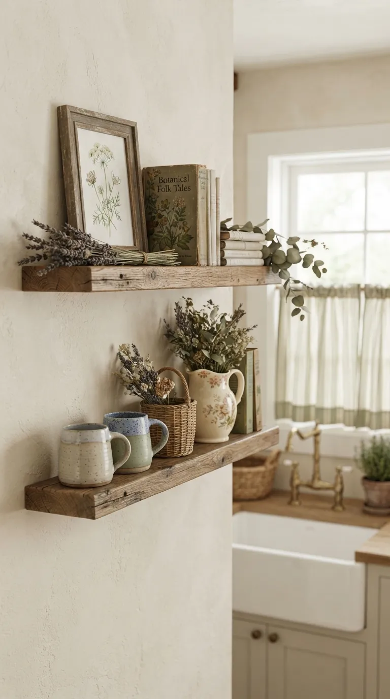 best cottagecore wall decor ideas Rustic Wood Shelves
