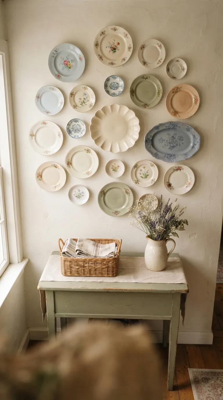 best cottagecore wall decor ideas Vintage Plate Display