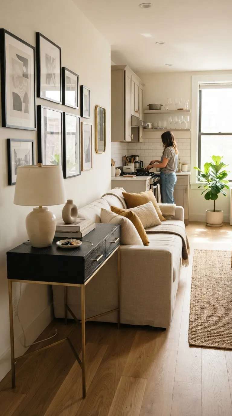 best furniture for small apartments Slim Console Behind Sofa