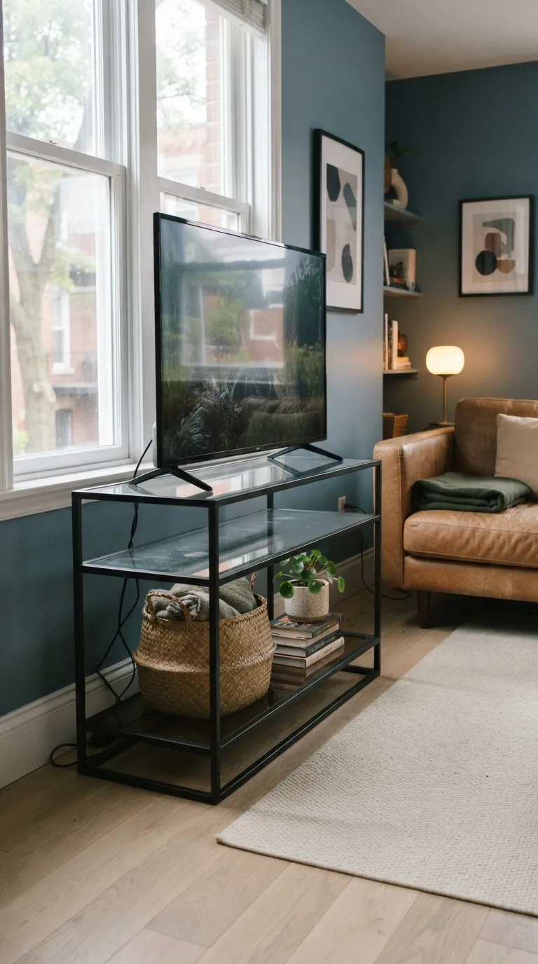 best tv stand ideas for apartments Black Metal and Glass