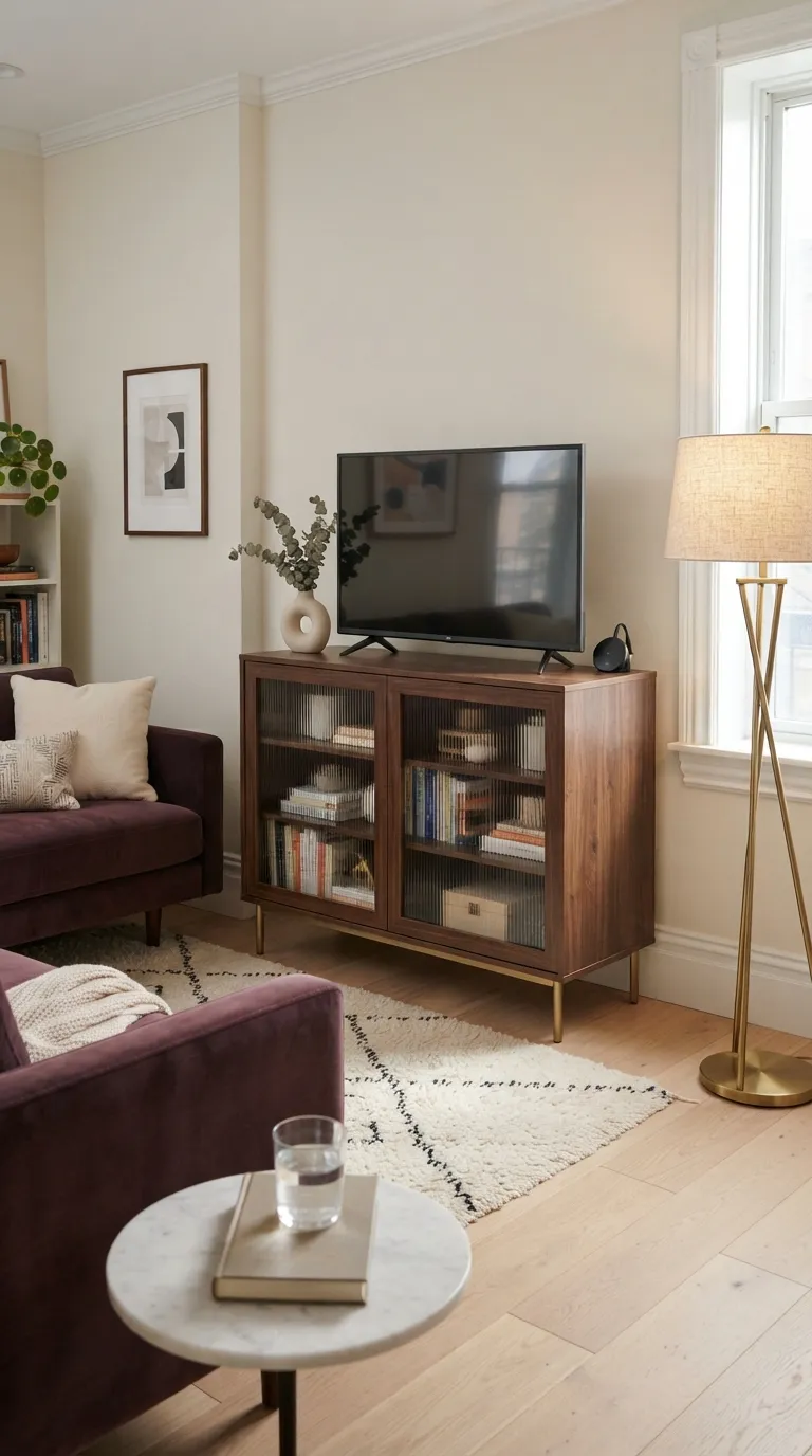 best tv stand ideas for apartments Glass Door Media Stand