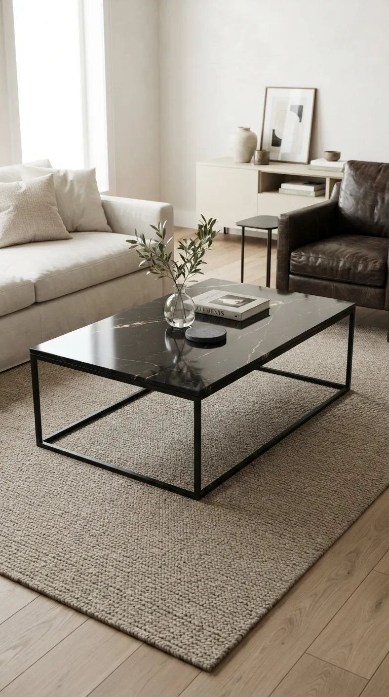 black modern coffee table living room ideas Add a Marble Surface