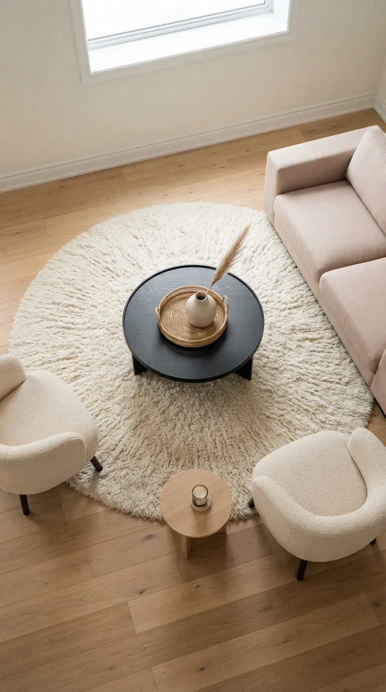 black modern coffee table living room ideas Add a Soft Round Rug