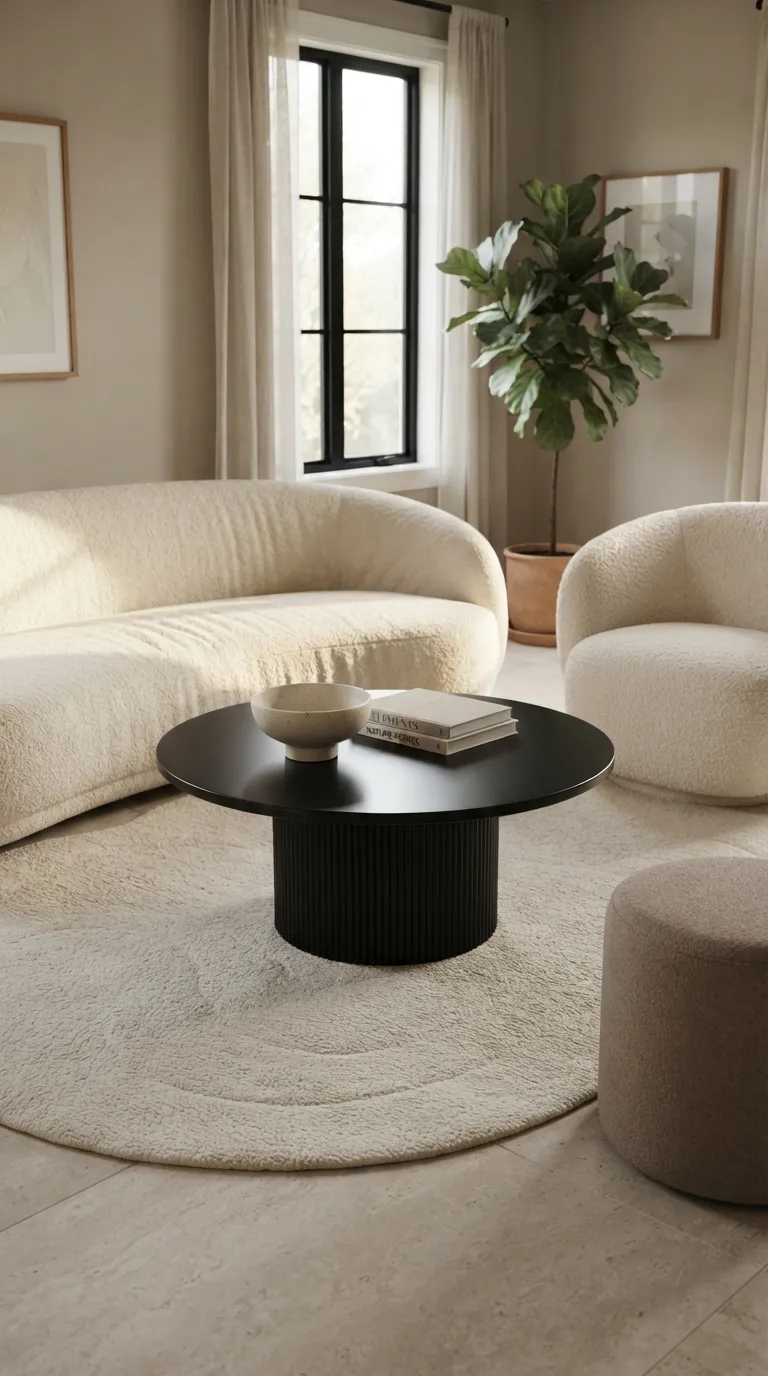 black modern coffee table living room ideas Add Curved Furniture