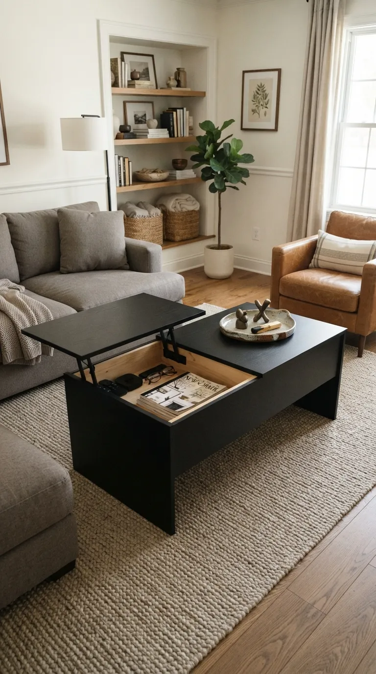 black modern coffee table living room ideas Add Hidden Storage