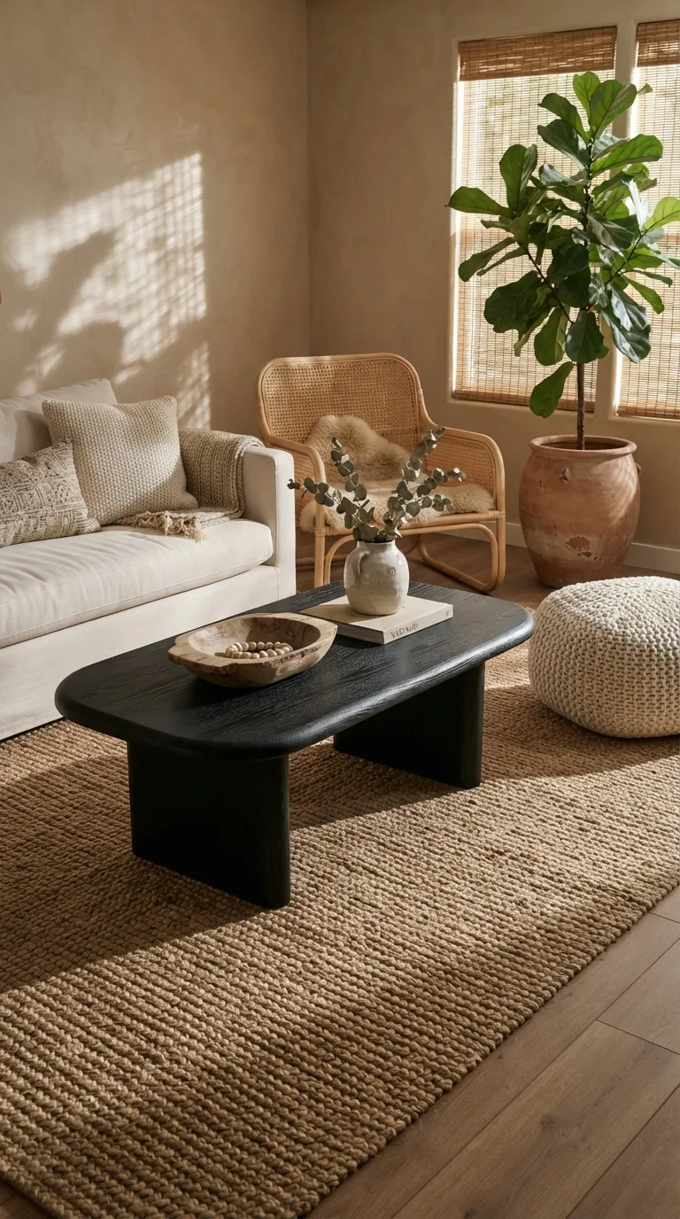 black modern coffee table living room ideas Add Organic Texture