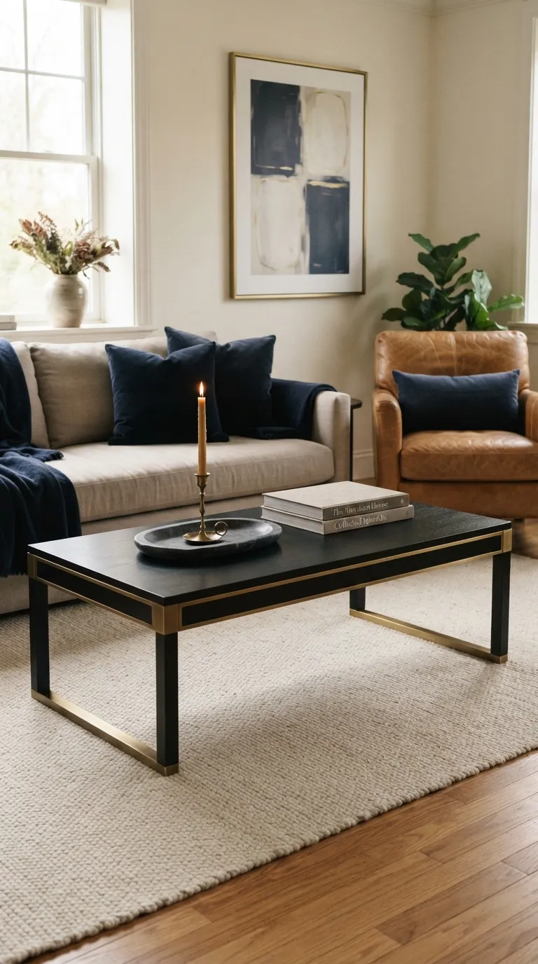 black modern coffee table living room ideas Mix Black and Brass