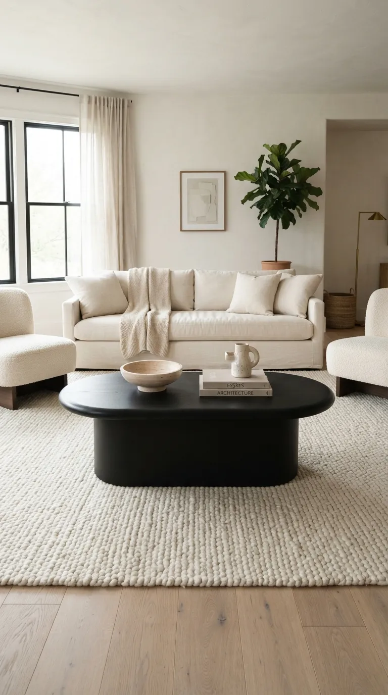 black modern coffee table living room ideas Pair It With Cream Seating
