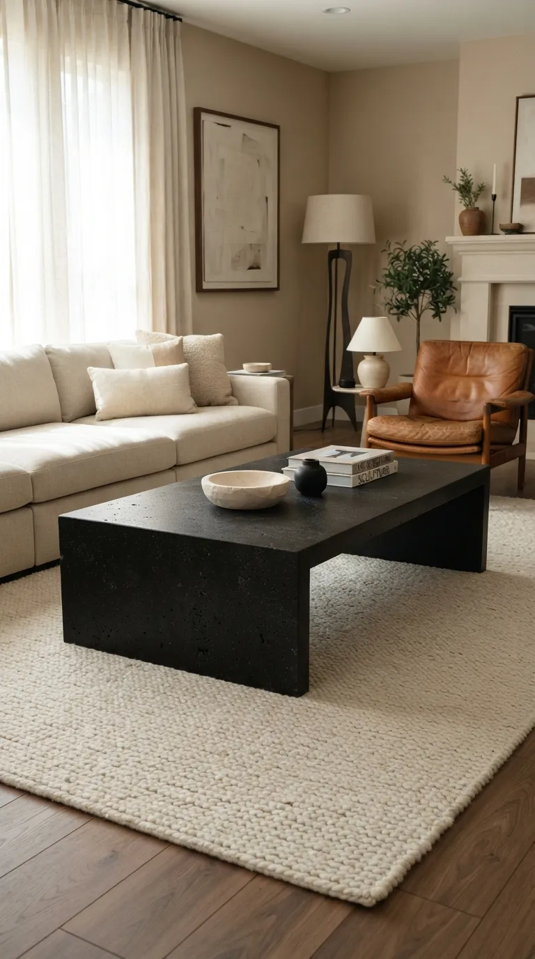 black modern coffee table living room ideas Use a Chunky Silhouette