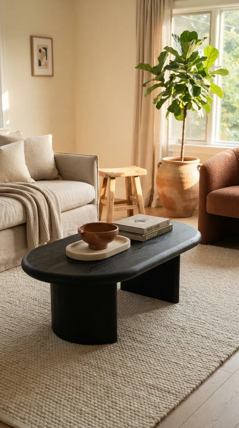 black modern coffee table living room ideas Warm It With Terracotta