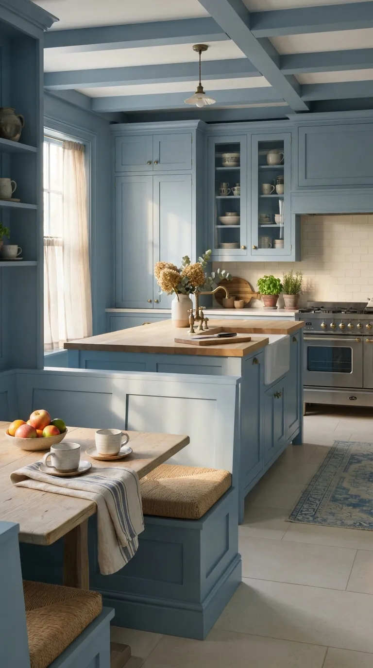 Color Drenching Kitchen Try Dusty Blue From Floor to Ceiling