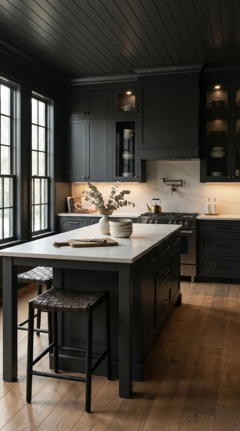 Color Drenching Kitchen Use Black for a Dramatic Monochrome