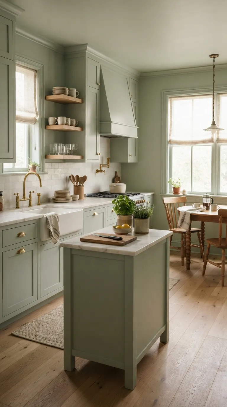 Color Drenching Kitchen Use Soft Sage for a Calm Kitchen
