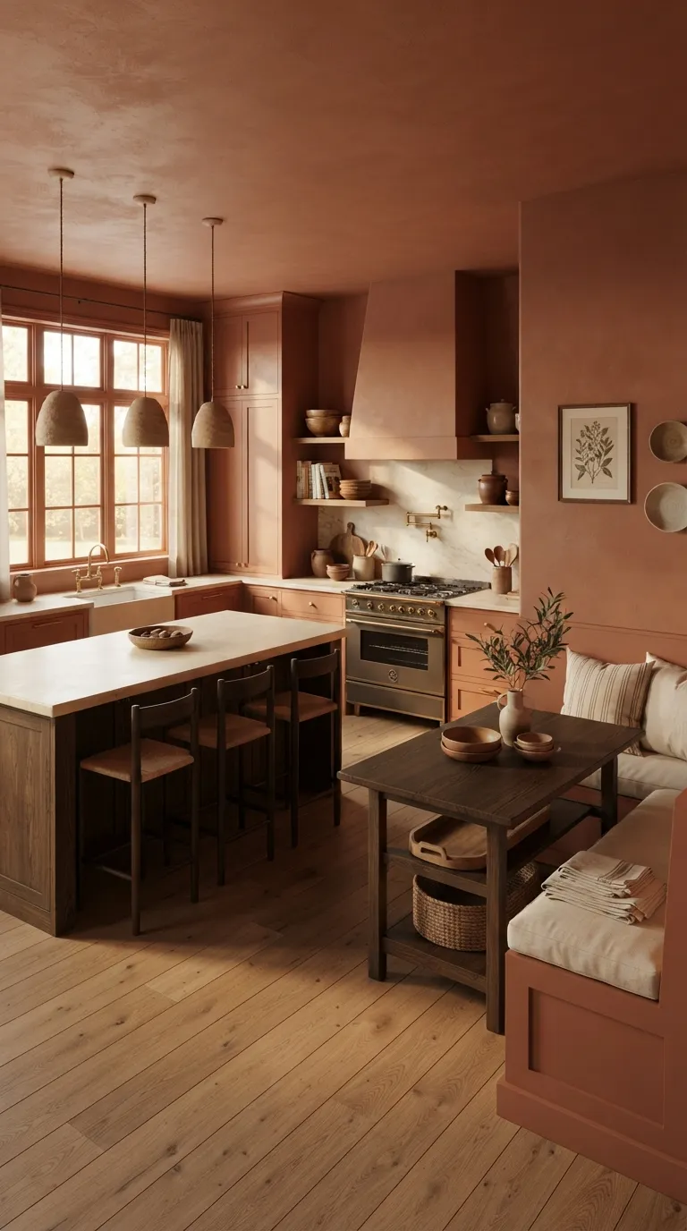 Color Drenching Kitchen Use Terracotta for a Sun-Warmed Look