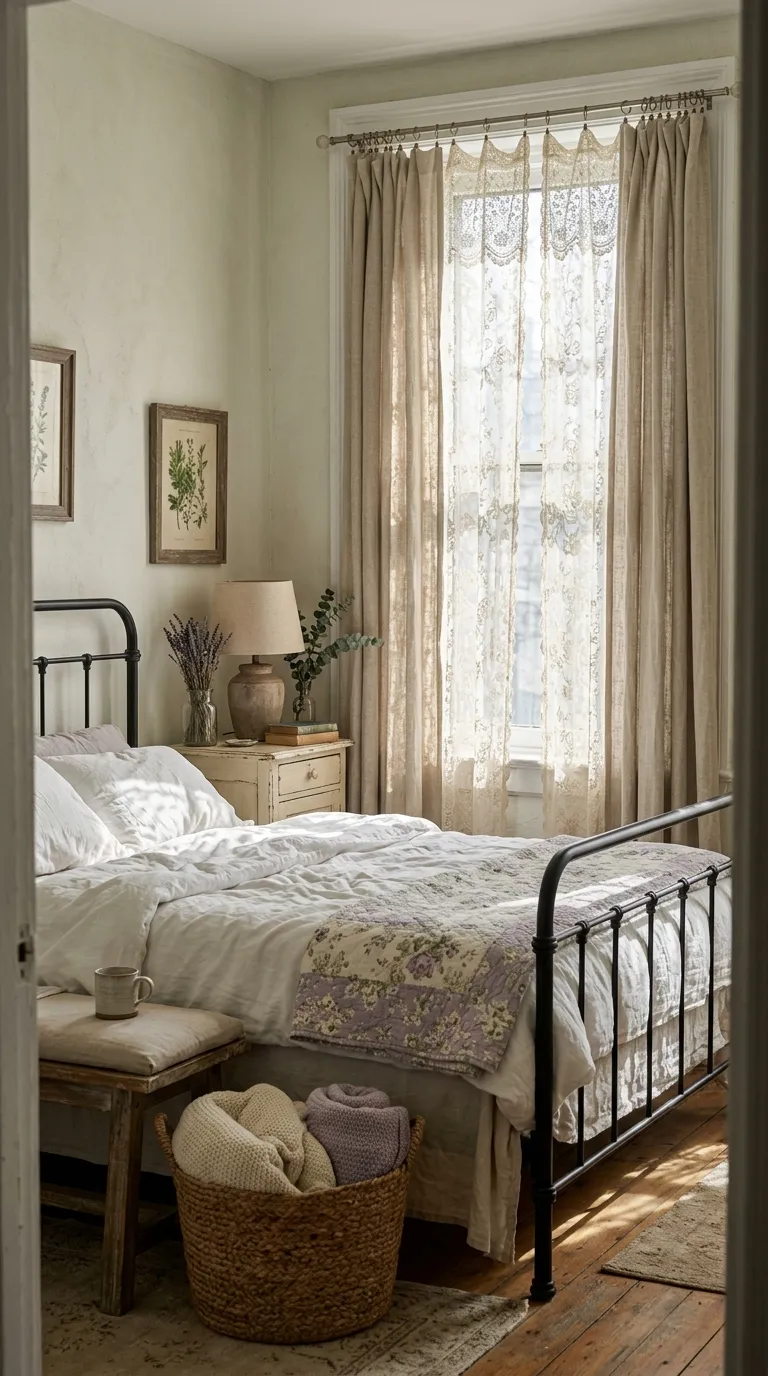 cottagecore apartment decor ideas Lace Curtain Layers