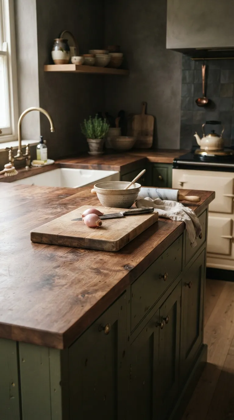 Dark Cottagecore Kitchen Classic Butcher Block Counters