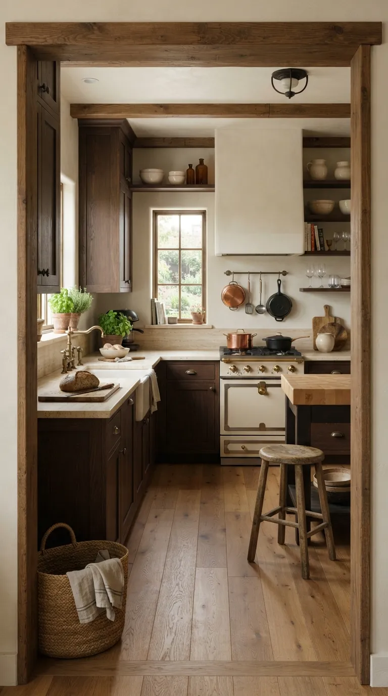Dark Cottagecore Kitchen Deep Brown Cabinetry