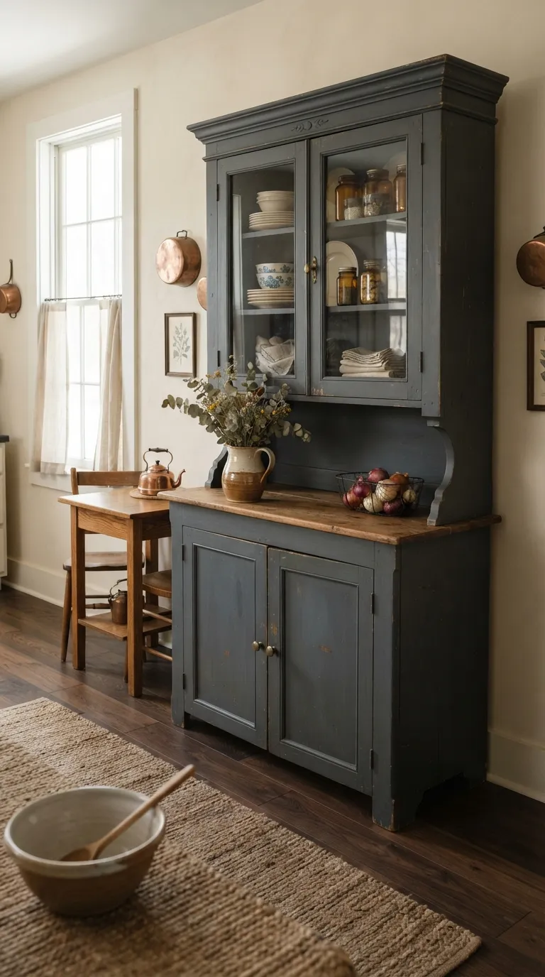 Dark Cottagecore Kitchen Freestanding Vintage Hutch