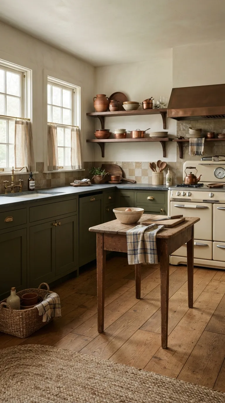 Dark Cottagecore Kitchen Layered Vintage Textures