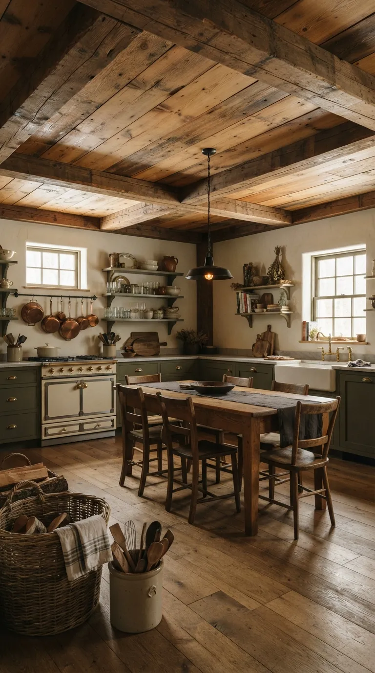Dark Cottagecore Kitchen Rustic Wood Ceiling