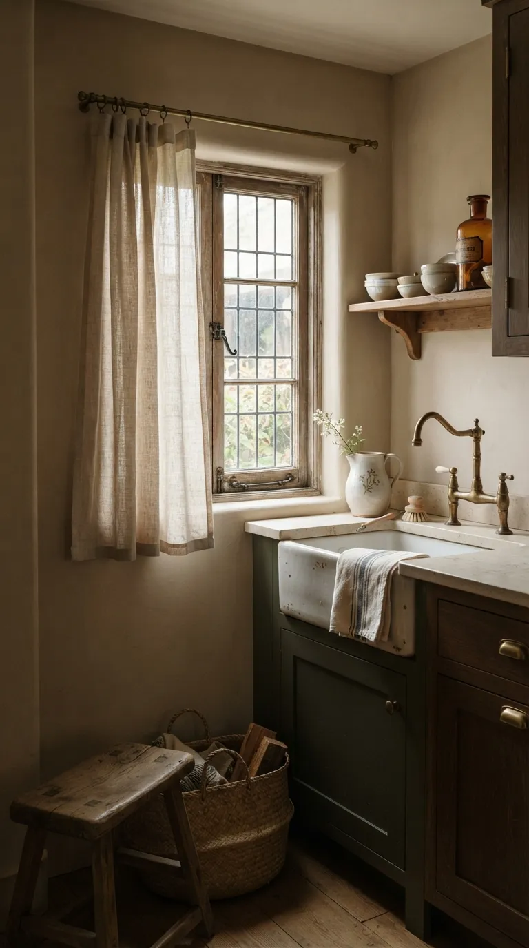Dark Cottagecore Kitchen Soft Linen Curtains