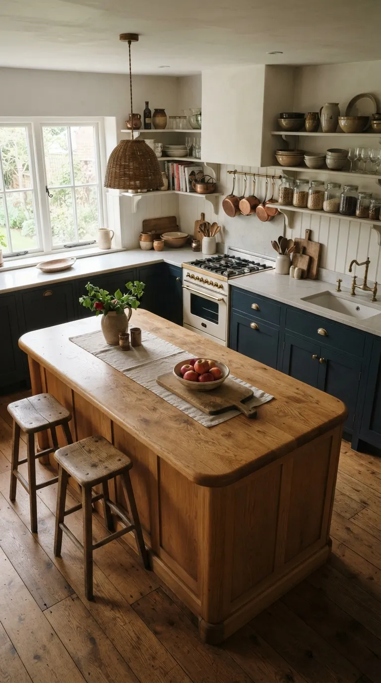 Dark Cottagecore Kitchen Warm Wood Island