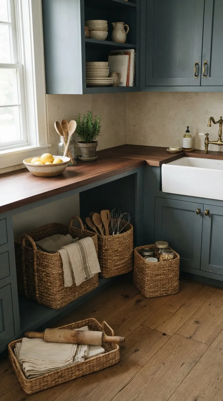 Dark Cottagecore Kitchen Woven Kitchen Baskets