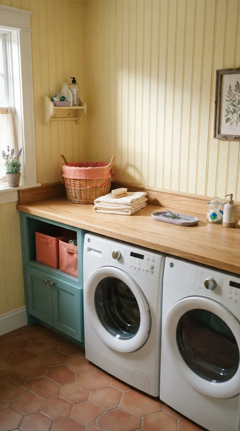 DIY laundry room countertop ideas Beadboard Counter Wall