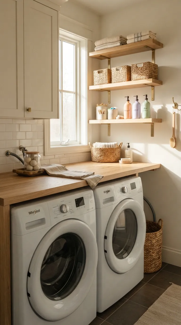 DIY laundry room countertop ideas Counter With Open Shelves