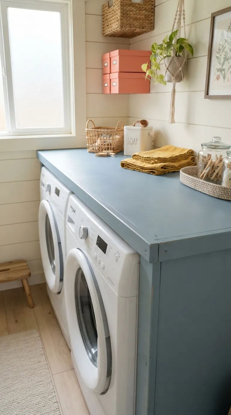 DIY laundry room countertop ideas Painted Plywood Top