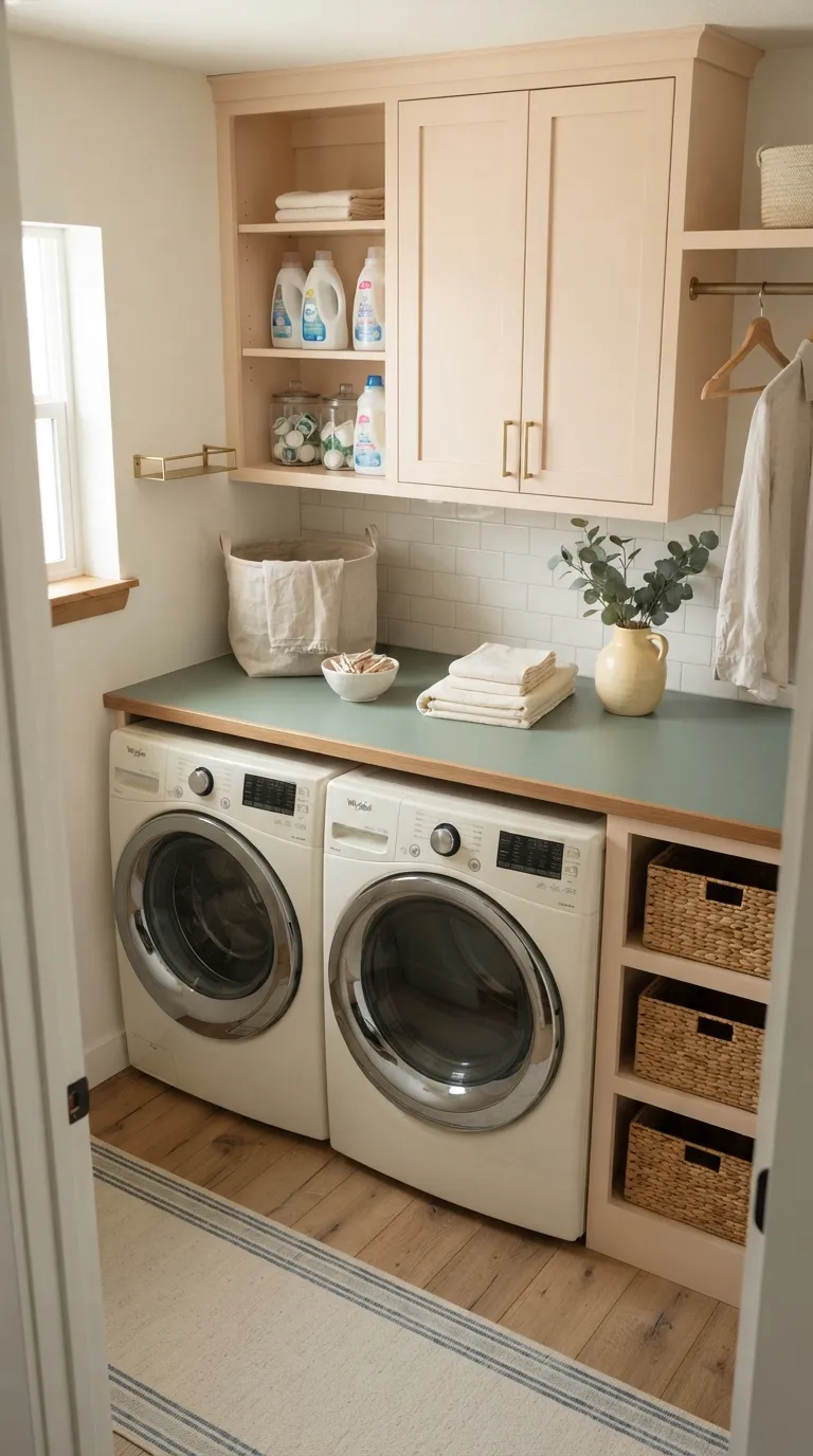 DIY laundry room countertop ideas Soft Green Counter