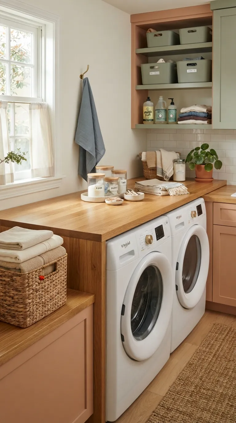 DIY laundry room countertop ideas Warm Wood Surface