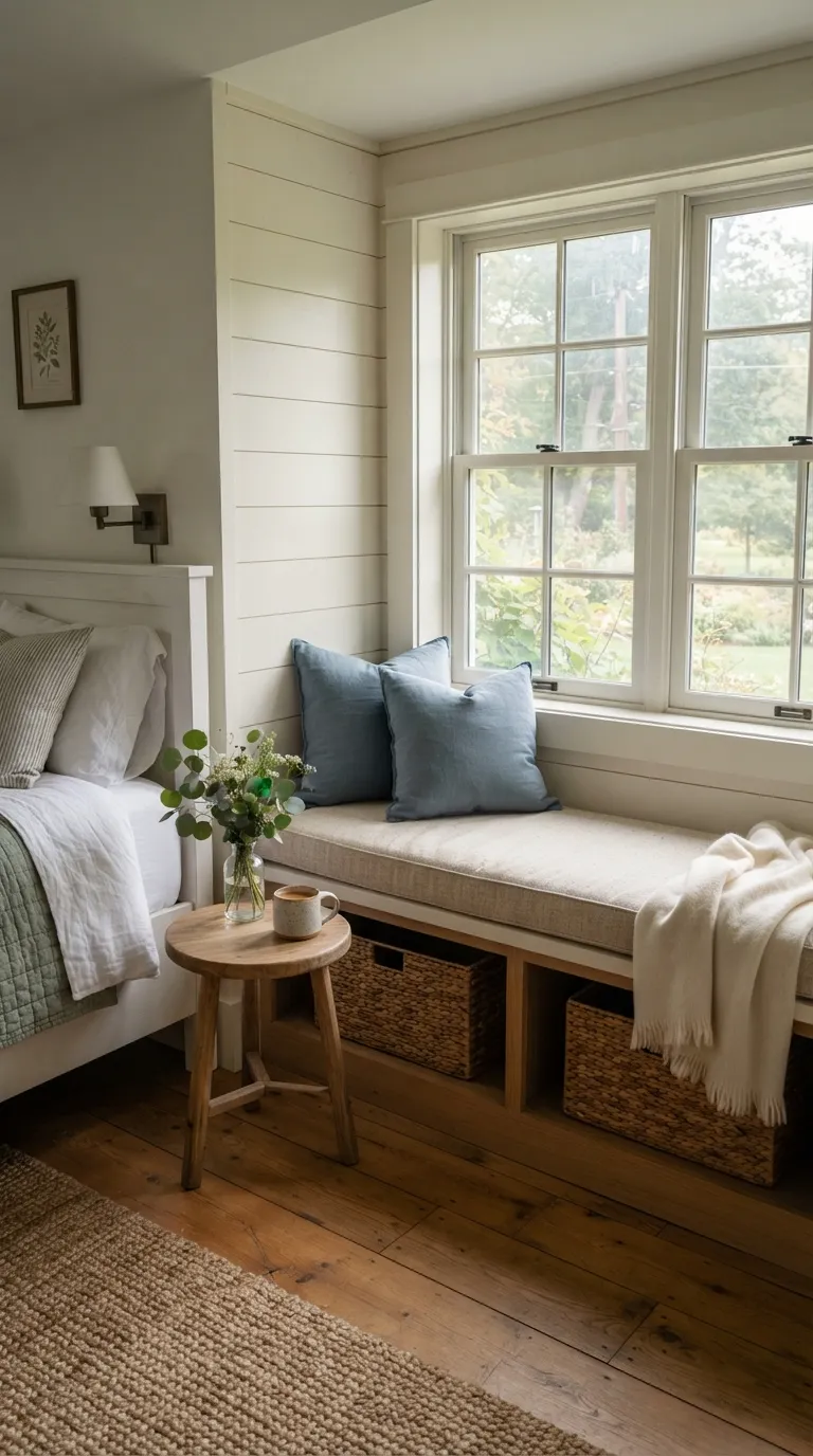 farmhouse guest room decorating ideas Cozy Window Seat