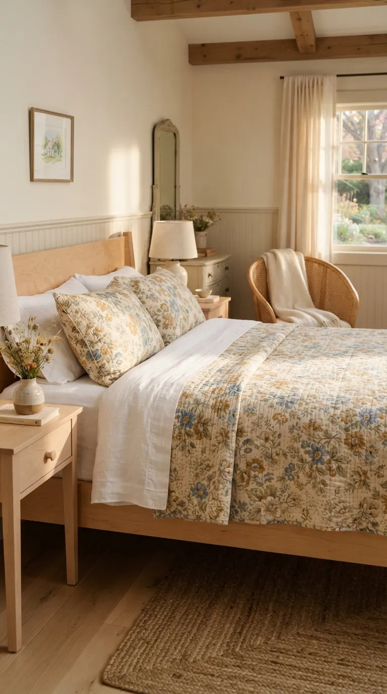 farmhouse guest room decorating ideas Floral Quilt Layers