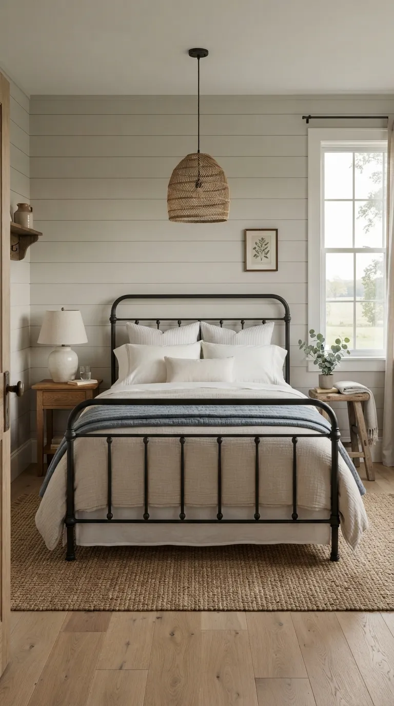 farmhouse guest room decorating ideas Iron Bed Frame