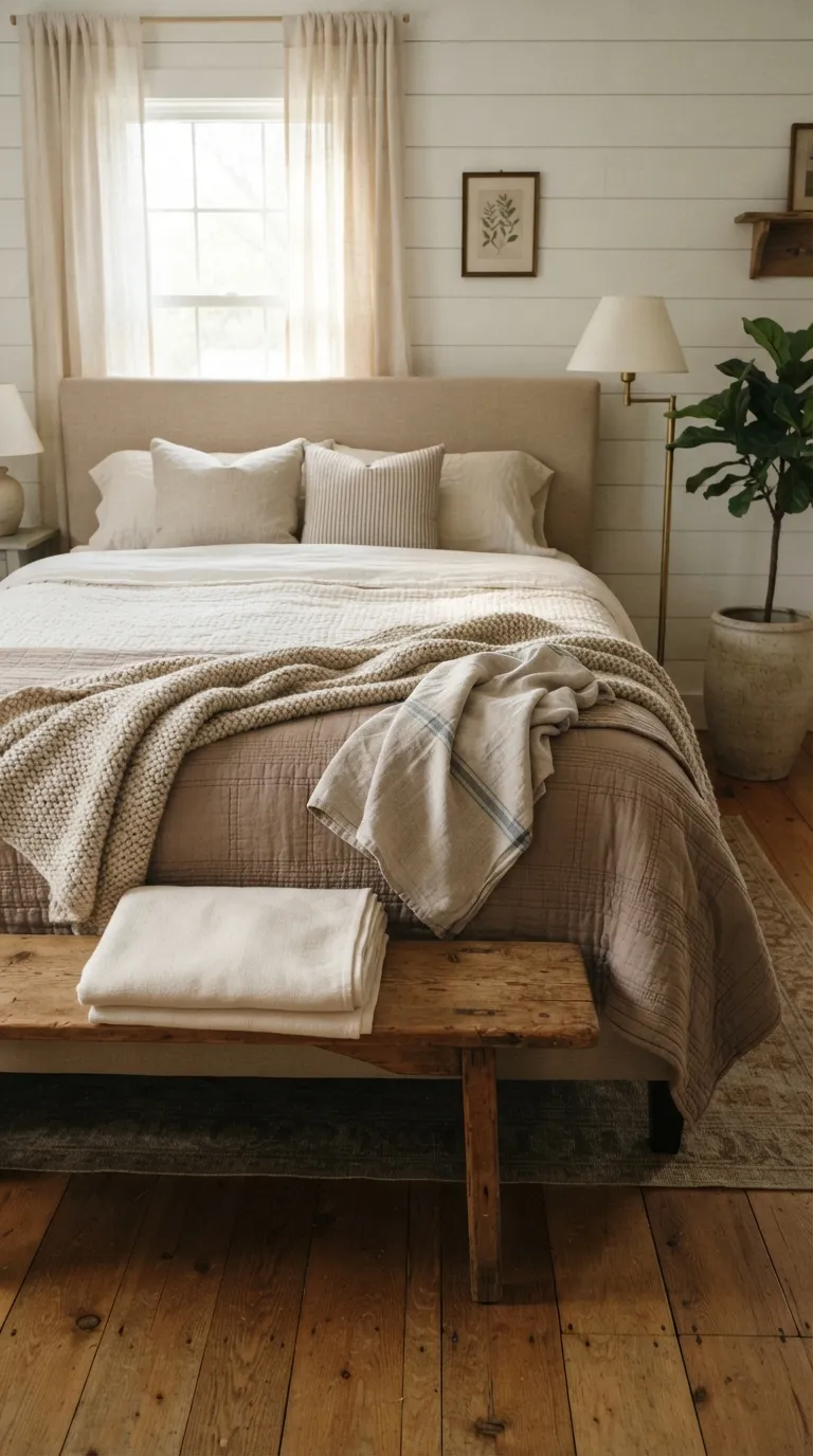 farmhouse guest room decorating ideas Layered Throw Blankets