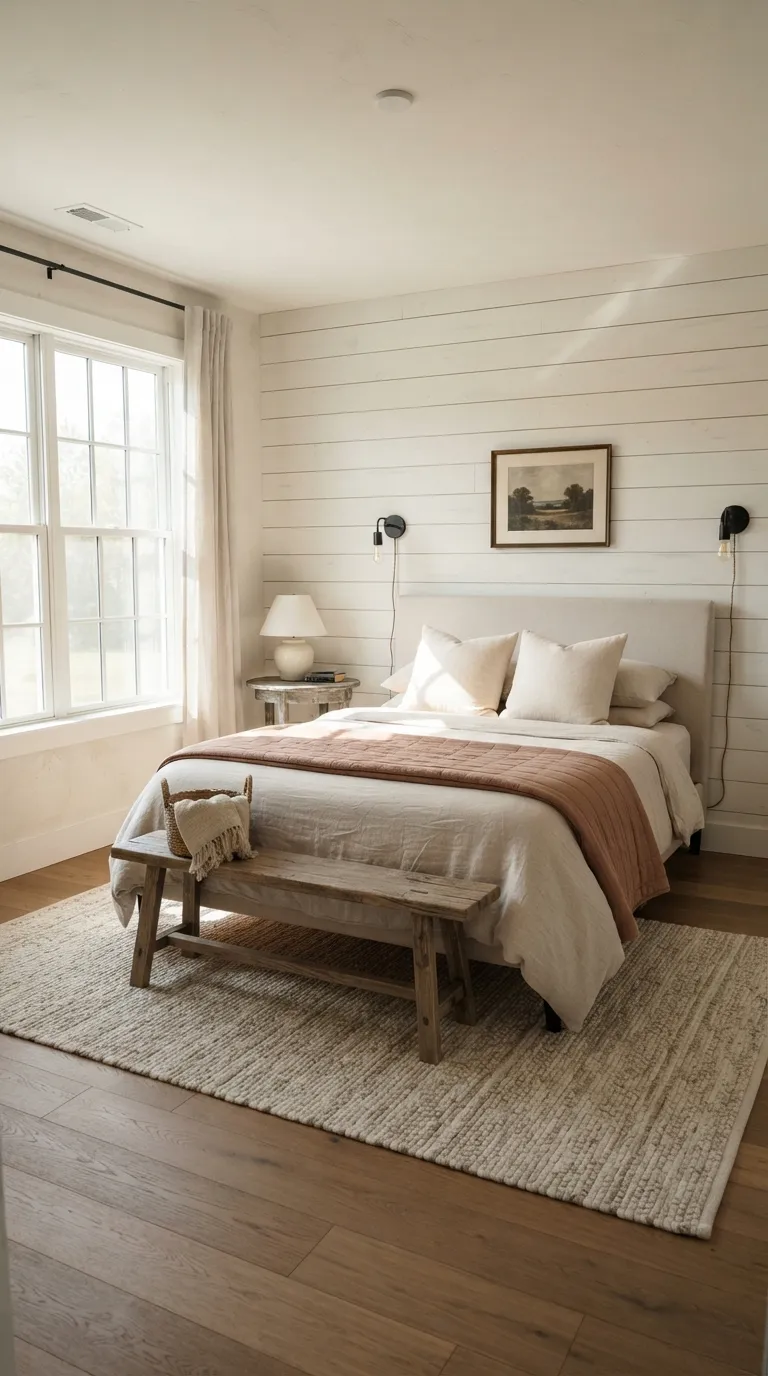 farmhouse guest room decorating ideas Shiplap Accent Wall