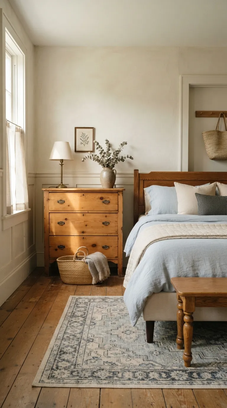 farmhouse guest room decorating ideas Vintage Wood Pieces