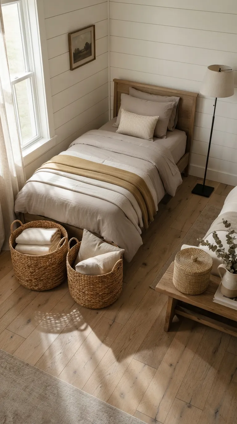 farmhouse guest room decorating ideas Woven Storage Baskets
