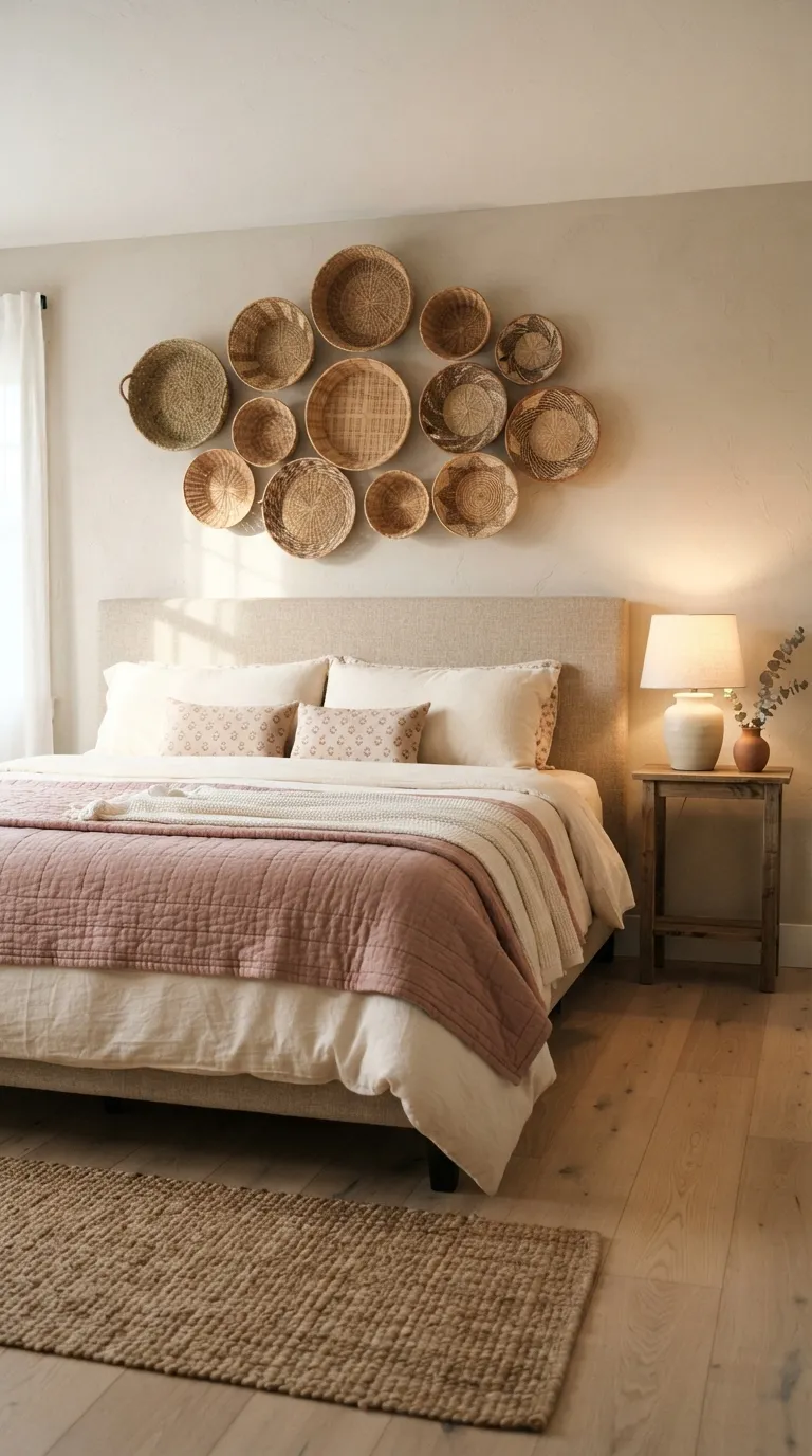 farmhouse guest room decorating ideas Woven Wall Baskets
