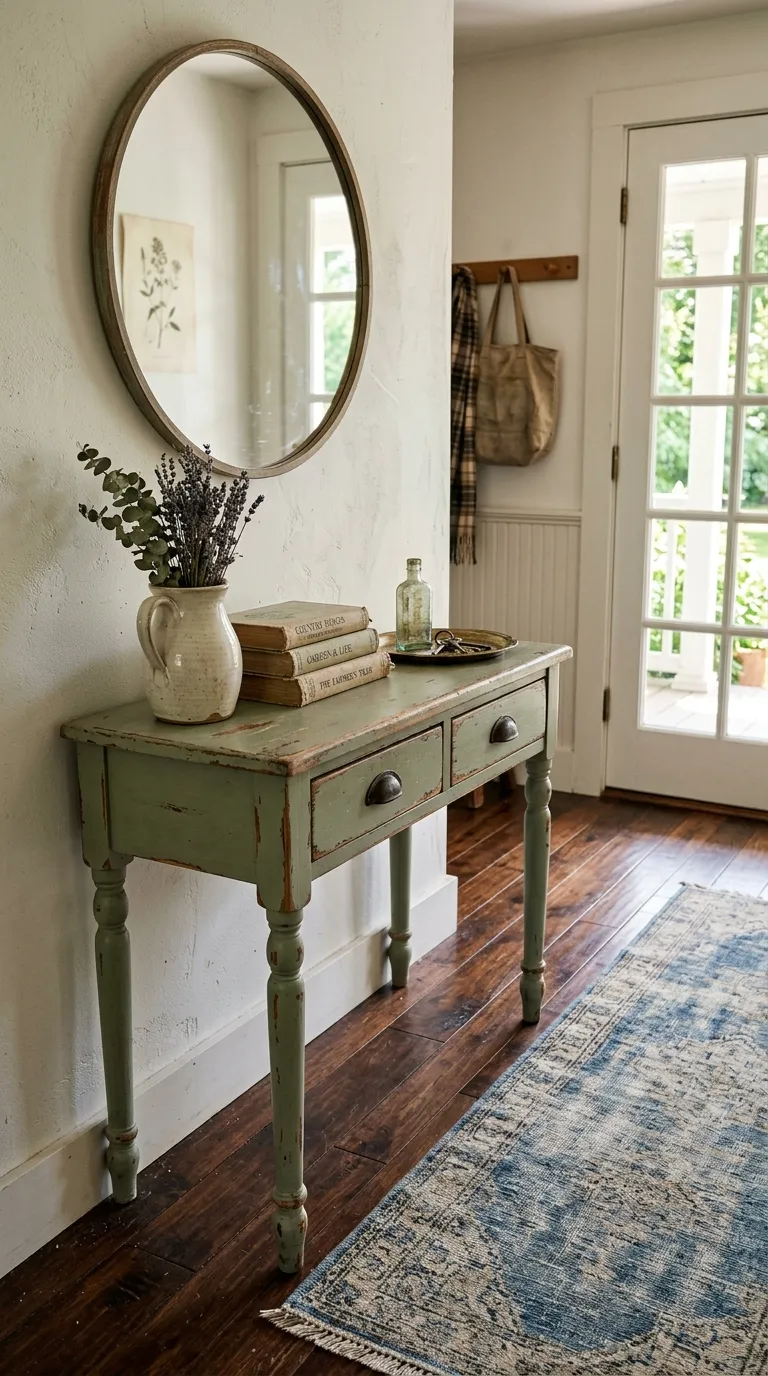 farmhouse hallway decor ideas Distressed Painted Furniture