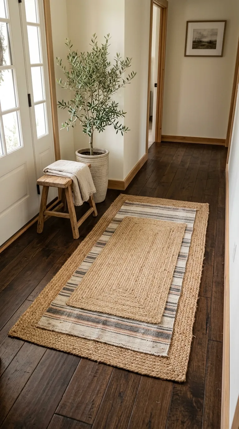 farmhouse hallway decor ideas Layered Entry Rugs